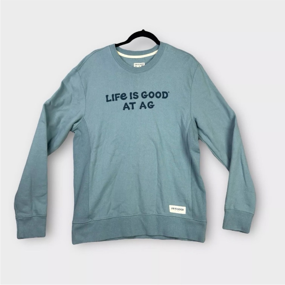 Life Is Good Crewneck Sweatshirt Mens Medium Blue Long Sleeve Preppy Stretch